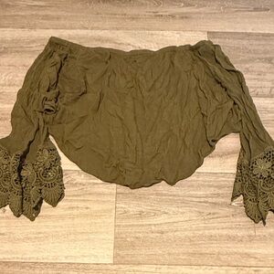Love Tree Olive Green Crochet Sleeve Crop Top